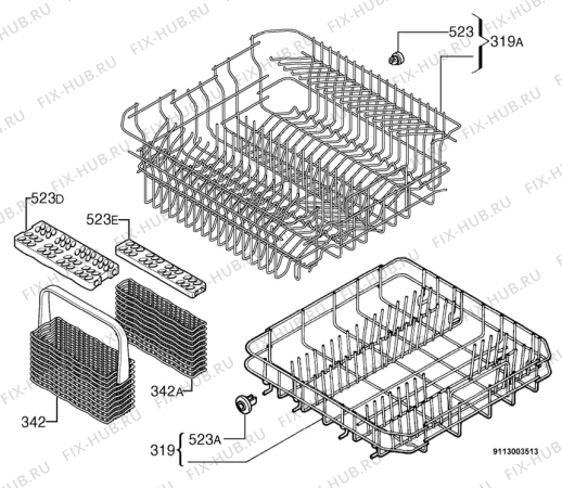 Взрыв-схема посудомоечной машины Zanussi ZDT6052 - Схема узла Basket 160